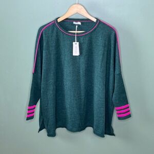 MERSEA Catalina Contrast Crewneck Traveler Sweater Green Pink One Size NWT